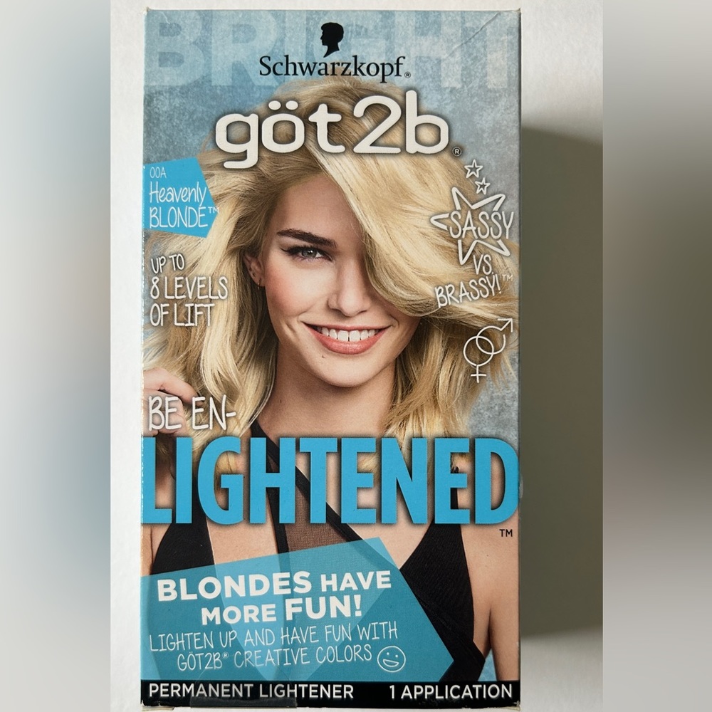 New Got 2b, Heavenly blonde permanent lightener. Up to 8 levels of lift.